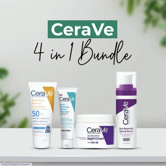 CeraVe Ultimate 4-in-1 Skincare Bundle – 4-Piece Set: Night Cream, Sunscreen, Facial Cleanser & Face Serum
